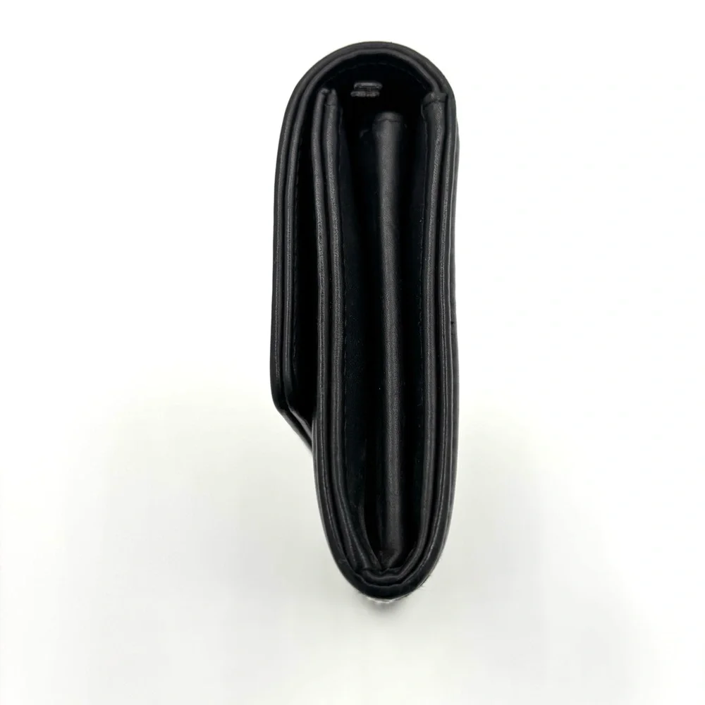 CHANEL Black Quilted Patent‎ Leather Wallet with Elegant Silver Accents